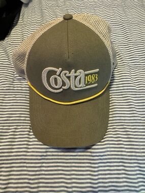 Costa Olive & Tan Mesh Trucker Hat with Yellow Trim